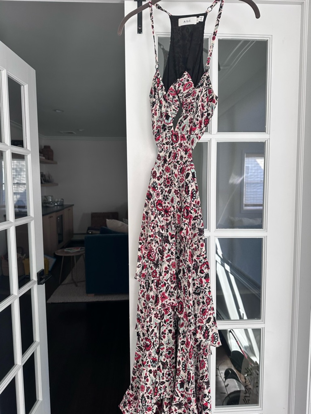A.L.C. White Maxi Dress with Pink and Black Floral Print